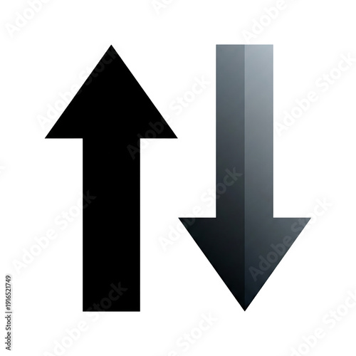 Two vertical arrows black pointing up and gradient grey pointing down symbolizing upload download or sorting exchange isolated on a transparent background Free Download Two vertical arrows black pointing up and gradient grey pointing down symbolizing upload download or sorting exchange isolated on a transparent background - GFXLoad