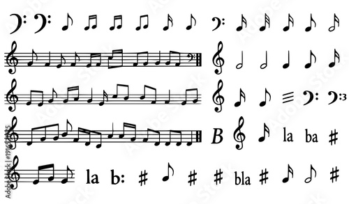 Musical Notes and Symbols Vector Set with Treble Clef Rests and Music Notation Icons