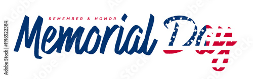 Memorial Day text isolated, USA flag, typography logo