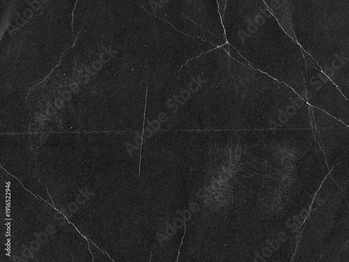 Gritty Folded Paper Texture Overlay. Distressed Creased Black Paper Background. Grunge Analog Scan Surface, Film  Texture