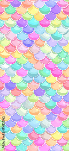 Pastel rainbow mermaid scales seamless pattern background. Cute iridescent texture creating a dreamy fantasy wallpaper for packaging