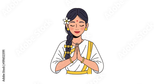 Indian Woman Performing Namaste Gesture of Respect and Welcome.