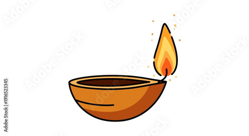 Traditional Indian Diya Oil Lamp Burning Brightly.