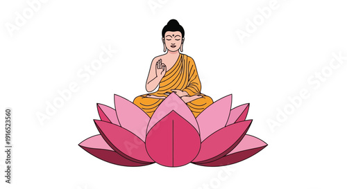 Serene Buddha meditating on a vibrant lotus flower.