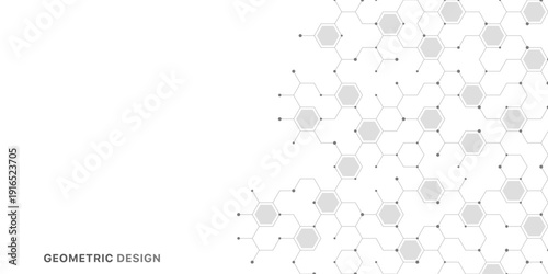 Graphic design element with abstract geometric background of simple hexagon pattern