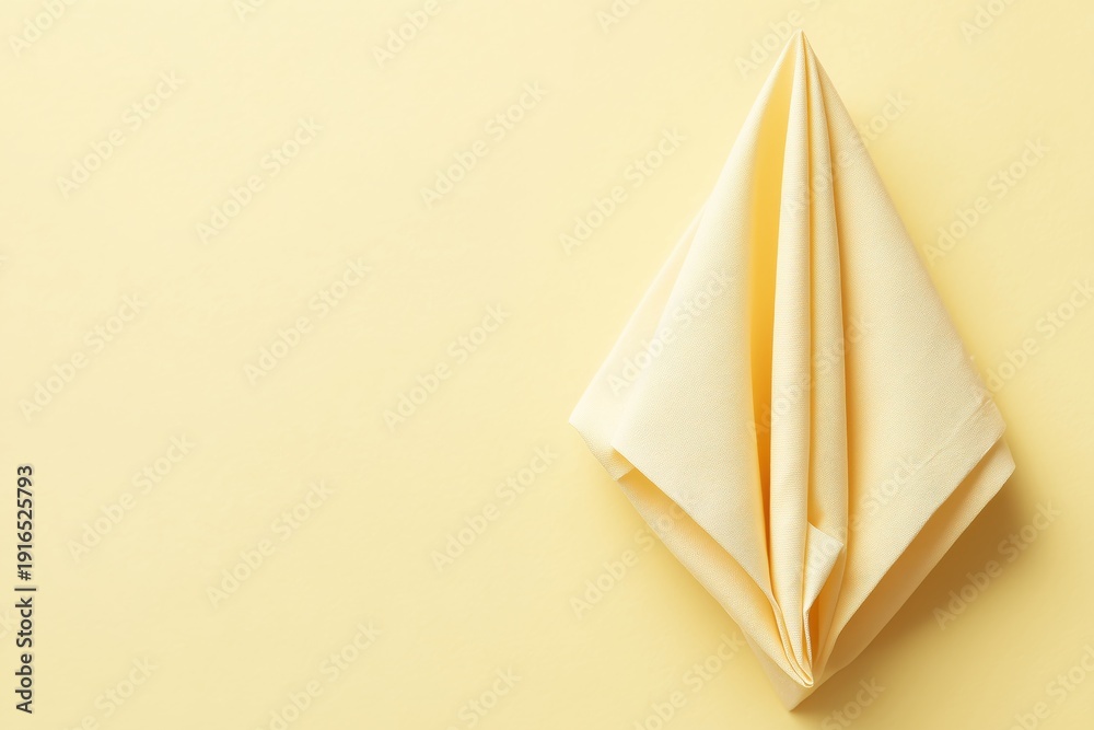 Fototapeta premium Elegant mustard-colored napkin beautifully folded on a soft yellow background radiating warmth and charm
