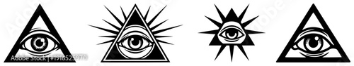 Set of four Eye of Providence symbols including masonic and all-seeing eye designs