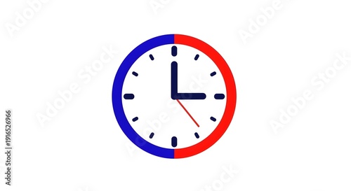 Minimalist clock icon with red and blue color scheme