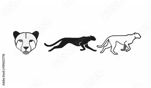 Cute baby cheetah flat vector illustration animal set