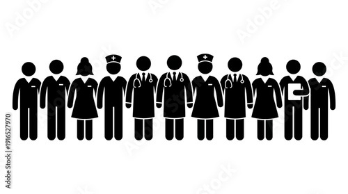 A diverse group of medical professionals stands in a line, showcasing their collective expertise and dedication in healthcare