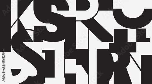 Striking graphic pattern featuring an intricate overlay of thick, bold black and white letter-like forms, creating a captivating and modern abstract layered design