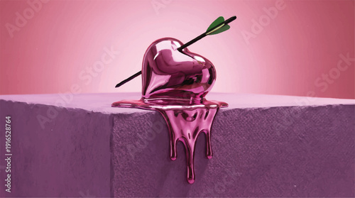 Cherry with arrow through it melting on concrete edge