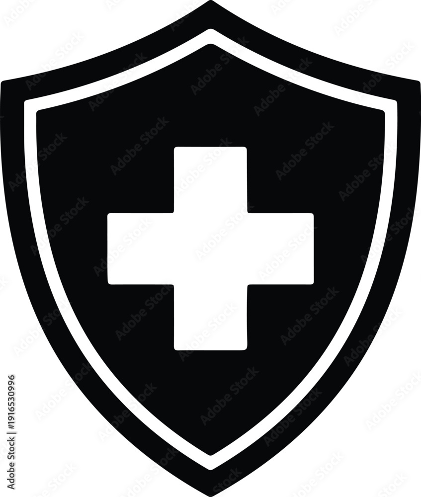 Fototapeta premium silhouette medical cross shield protection health care safety icon emblem vector design