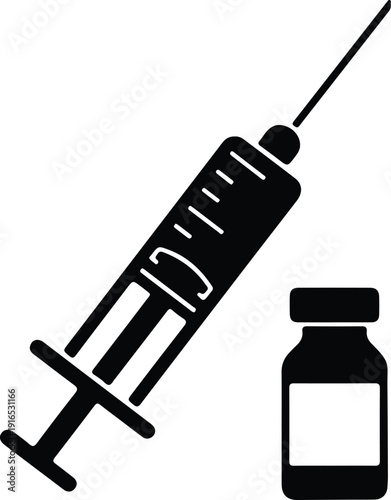 silhouette medical syringe and vaccine vial injection treatment illustration vector design