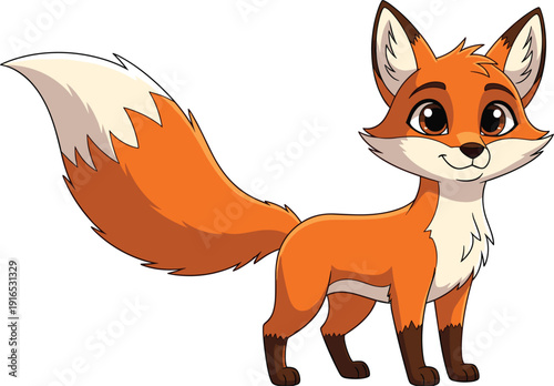 Vector illustration of a cute red fox with a bushy tail and big eyes for wildlife and children design।