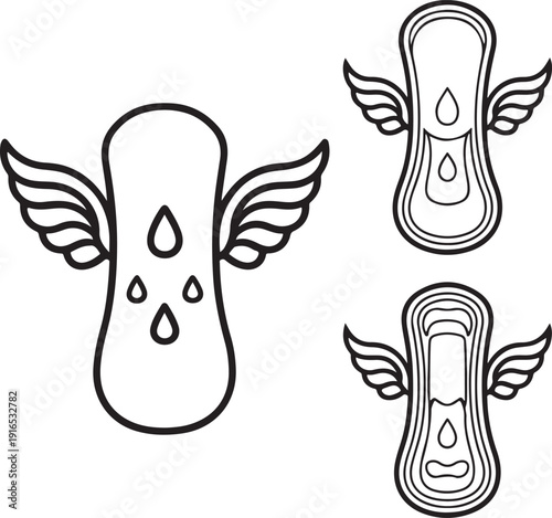 Winged sanitary pads with droplets for feminine hygiene products