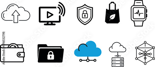 Digital security and cloud computing icons