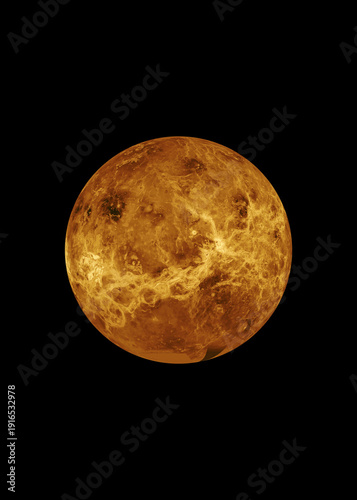 Planet Venus Surface View Isolated On Black Vertical Background. Elements of this image furnished by NASA.