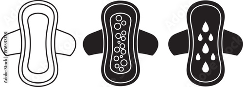 Three sanitary pads with different designs and layers