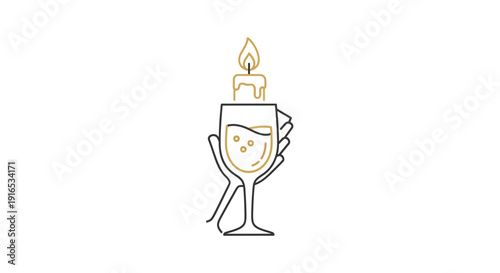 Candle in Wine Glass Illustration Simple Design.