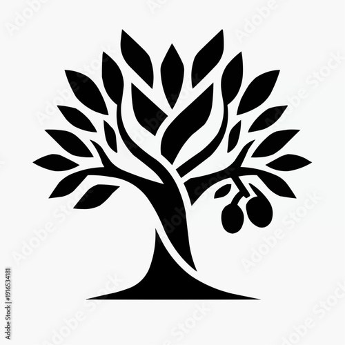 Stylized Black Silhouette of Fruit Bearing Tree