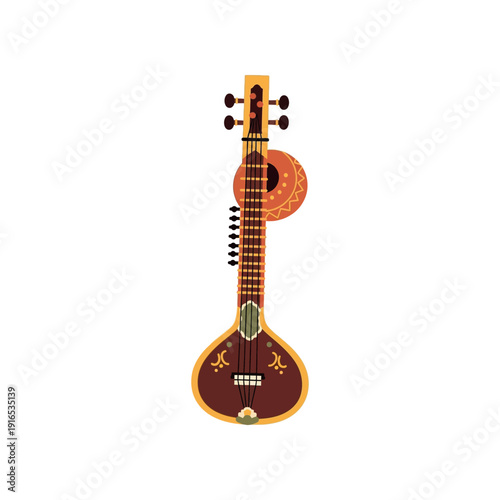 An illustration of a traditional Indian stringed musical instrument on a white background