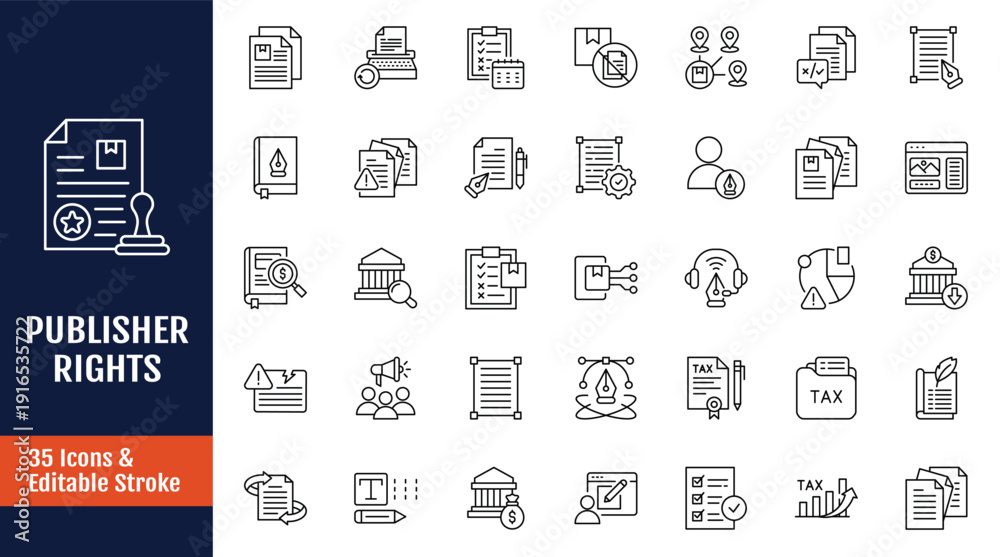 custom made wallpaper toronto digitalPublisher right icon set. Icons related to Copyright, license, publisher, intellectual property, plagiarism and more. Outline icon with Editable stroke. Vector illustration