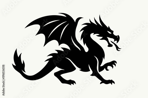 Black Dragon Silhouette Heraldic Mythical Creature Icon