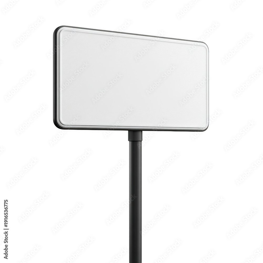 Fototapeta premium Blank white signboard on a black stand isolated on transparent background