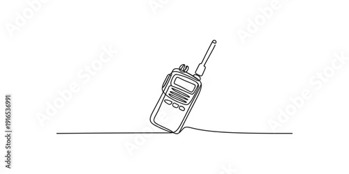 Continuous line drawing of a portable handheld radio transceiver walkie talkie device
