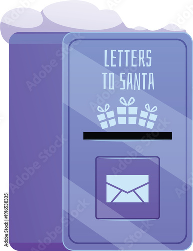Santa mail blue postbox flat vector icon, correspondence box with snow and gift boxes for sending letters Christmas mail