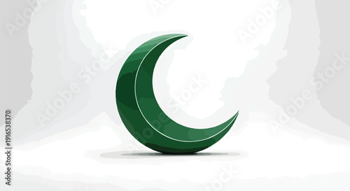 Green Crescent Moon Symbol Isolated White.