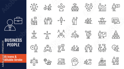 Business People Icons set. Outline icon with Editable stroke. Vector illustration