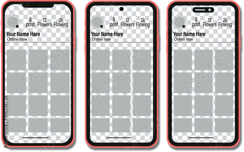  Instagram post and story UI mockup template in mobile view with PNG and green screen layout on transparent background