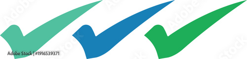 Three Colorful Check Marks in Green Blue and Dark Green