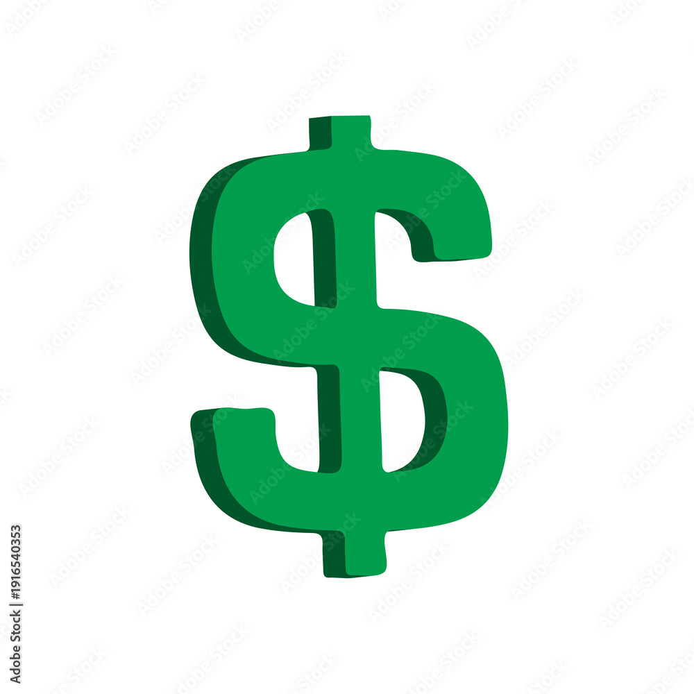 Obraz premium 3D Green Dollar Sign Icon Money Currency Finance Symbol Modern Glossy UI App Interface Element High Resolution Isolated Transparent Background