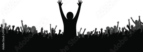 crowd, silhouette, cheering, people, celebration, raised, hands, concert, festival, excitement, audience, energy, unity, happiness, event, party, success, motivation, community, togetherness