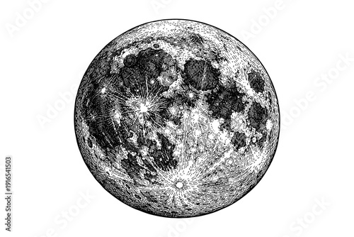 Detailed engraved style lunar surface depiction