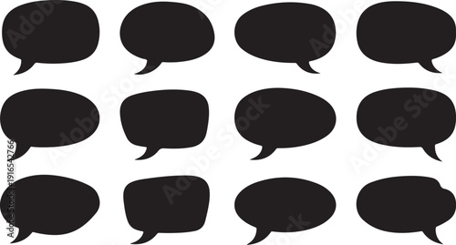 Black speech bubbles on a white background illustration set