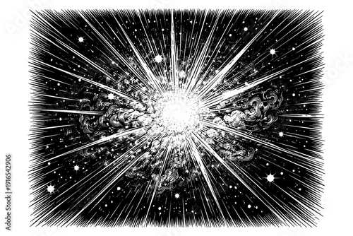 Cosmic explosion in space: dynamic blast with radiating lines and energy