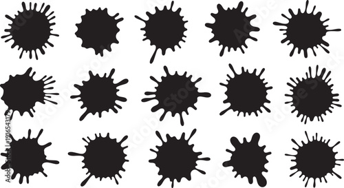 Collection of black ink splatters on white background illustration
