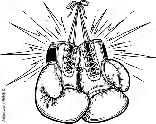 Hanging Boxing Gloves with Explosive Motion Lines