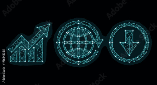 Carbon emissions tracking dashboard featuring digital globe and data analytics icons for corporate sustainability reporting and environmental impact monitoring systems.
