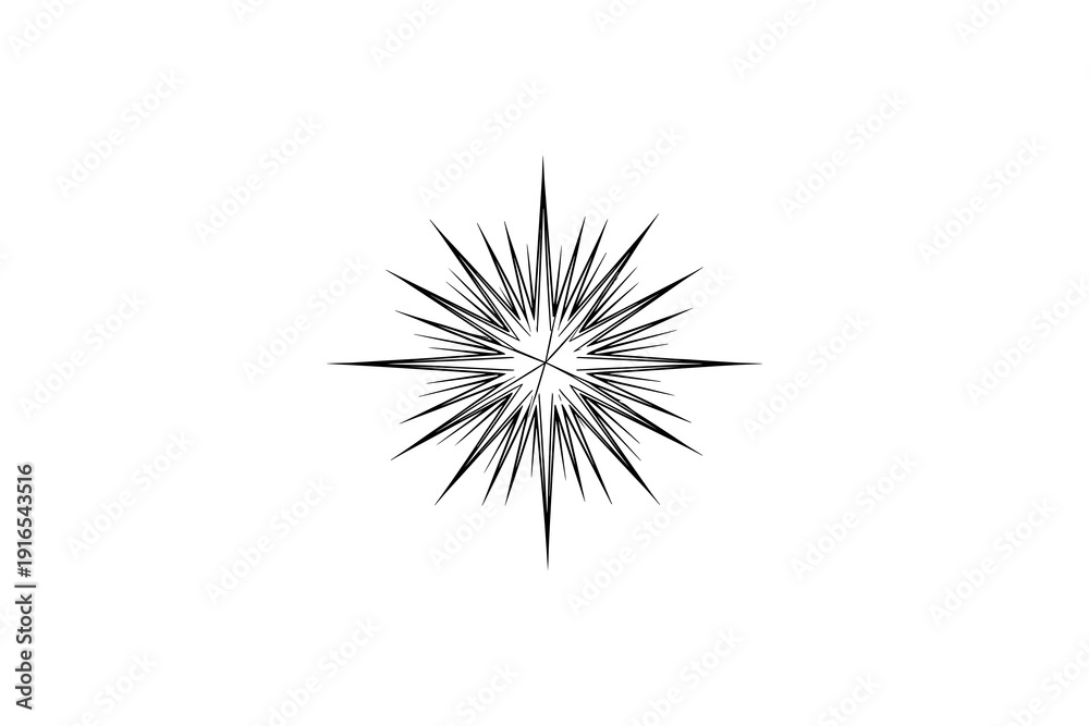 Fototapeta premium Geometric starburst with sharp lines on minimalist white background