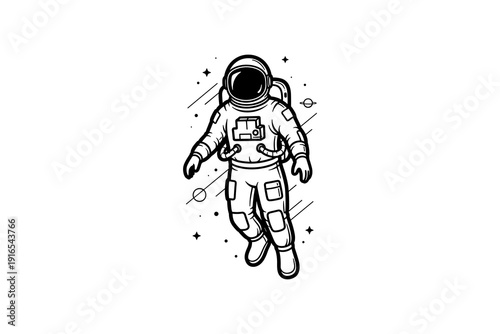 Space explorer floating in minimalist black and white design