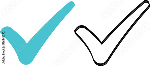 Two check marks in blue and black on white background 2