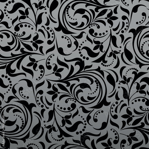 Flower pattern. Seamless gray and black ornament. Graphic vector background