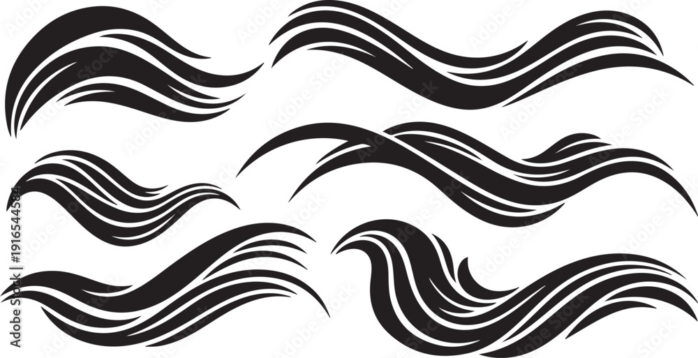 Fototapeta premium Black and white abstract wave design elements on white
