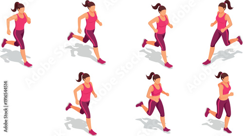 Running Motion Sequence Vector Illustration of Woman Jogging for Fitness and Sports Concept
