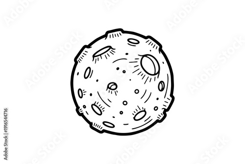 Hand drawn celestial body with craters on white background